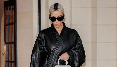 Kim Kardashian - Jean Paul Gaultier - Kim Kardashian Wears All-Leather Outfit While Leaving Paris - justjared.com - France - city Paris, France