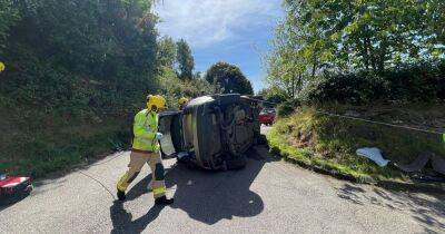 Firefighters free driver from overturned car that crashed in pub car park - manchestereveningnews.co.uk - Manchester - Pennsylvania - county Lane - county Cheshire - city Chester