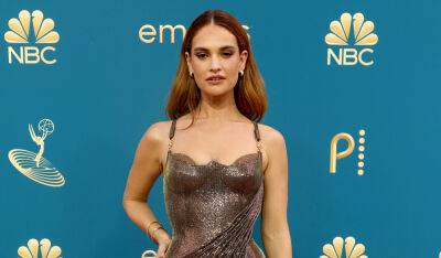 Lily James Sparkles in Versace Gown on Emmys 2022 Red Carpet as First-Time Nominee! - www.justjared.com - Los Angeles