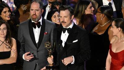 Jason Sudeikis - Brett Goldstein - Jason Sudeikis Celebrates “Show About Good & Evil” Following Outstanding Comedy Series Win For ‘Ted Lasso’ - deadline.com