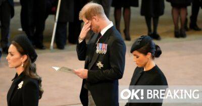 prince Harry - Meghan Markle - prince Andrew - princess Royal - Prince Harry - Meghan - Elizabeth Ii - Peter Phillips - Charles Iii III (Iii) - Anne Princessanne - Tim Laurence - Grief-stricken Harry wipes his eyes as he loses composure at Queen's procession - ok.co.uk - county Hall - county King And Queen - city Westminster, county Hall - county Charles - county Prince Edward