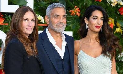 George Clooney - Julia Roberts - Kaitlyn Dever - Alexander Macqueen - Amal Clooney - Ol Parker - Lucas Bravo - George Roberts - George & Amal Clooney Pose with Julia Roberts at 'Ticket to Paradise' Premiere! - justjared.com - London