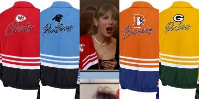 Chiefs Jacket Worn by Taylor Swift Shopping Link: Erin Andrews Windbreaker Is Available for Every NFL Team! - www.justjared.com - Los Angeles - Los Angeles - Chicago - Las Vegas - Arizona - Detroit - Houston - county Brown - county Bay - city Indianapolis - county Cleveland - city Lions - Kansas City - city Baltimore - city Jacksonville