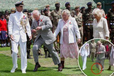 King Charles nearly face-plants as he trips on cemetery grass - nypost.com - Britain - Kenya