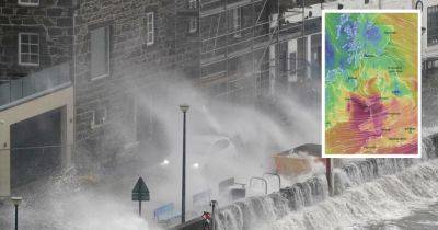 Terrifying maps show Storm Debi barrelling towards Scotland with horror winds of 80mph - www.dailyrecord.co.uk - Britain - Scotland - Manchester - Ireland - Dublin - county Atlantic