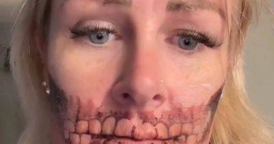 Horrified woman realises scary 'temporary' Halloween face tattoo won't come off - www.dailyrecord.co.uk