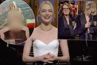 Emma Stone Goes ‘Fully Naked’ In NYC For SNL As Tina Fey Inducts Her Into Five-Timers Club! - perezhilton.com - New York - George - city Santos, county George