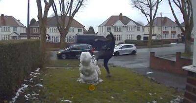 Family left shocked and confused after doorbell camera captures grown man destroying child's snowman - www.dailyrecord.co.uk - Scotland - Birmingham - Beyond