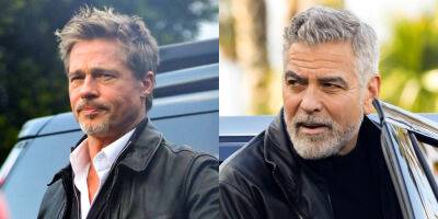 Brad Pitt & George Clooney Arrive on Set to Continue Filming 'Wolves' - www.justjared.com - Los Angeles - New York