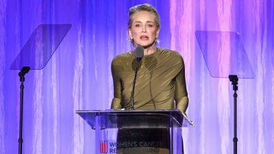 Sharon Stone Says She Lost 'Half My Money to This Banking Thing,' Tears Up During Speech - www.etonline.com - county Stone
