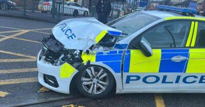 Police car left wrecked after smashing into tram - www.manchestereveningnews.co.uk - Manchester - county Oldham