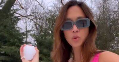 Myleene Klass labelled 'gorgeous' as she braves snow in plunging pink swimsuit - www.ok.co.uk