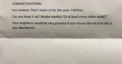 Neighbour sends rude 'congratulations' note after struggling dad-of-two mows lawn - www.dailyrecord.co.uk - Beyond