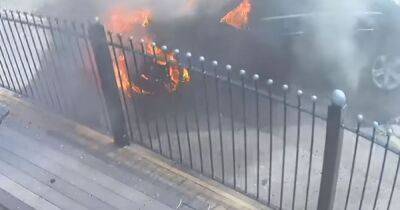 Dramatic moment car goes up in flames forcing restaurant to close - www.manchestereveningnews.co.uk - Manchester