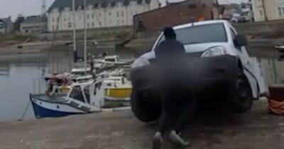 Moment yob films himself pushing white van into Scots harbour - www.dailyrecord.co.uk - Scotland - Beyond