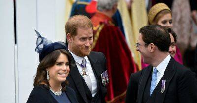 Moment Prince Harry is seen telling Eugenie's husband he's leaving Coronation - www.ok.co.uk - California - city Westminster
