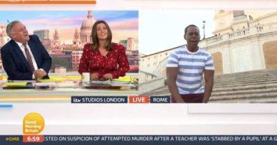 Good Morning Britain viewers 'spit out coffee' after Ed Balls' spray tan question to Andi Peters - www.manchestereveningnews.co.uk - Britain - Rome