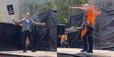 Stunt Coordinator Sets Himself on Fire at SAG-AFTRA Strike Event (Video) - www.justjared.com - city Sanchez - Indiana - county Harrison - county Ford