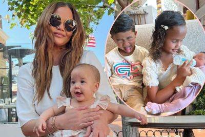 Chrissy Teigen Shows Off Adorable New Pics Of Newborn Son & His Siblings: ‘4 People I Made’ - perezhilton.com
