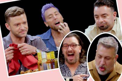 *NSYNC Answer Fans' Biggest Questions While DYING From Spicy Wings On Hot Ones! - perezhilton.com