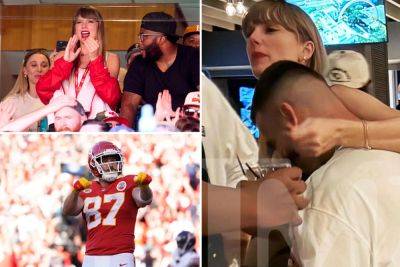 Taylor Swift and Travis Kelce show major PDA at post-game party - nypost.com - New York - Chicago - Taylor - county Swift - Philadelphia, county Eagle - county Eagle - Kansas City