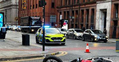 Motorcyclist suffers leg and arm injuries after serious crash with 4x4 closes city centre road - www.manchestereveningnews.co.uk - Manchester
