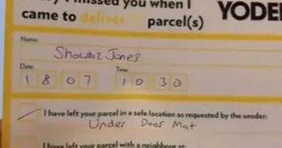 Yodel driver leaves man in stitches with note on where to find 'hidden' package - www.dailyrecord.co.uk - Scotland - county Jones
