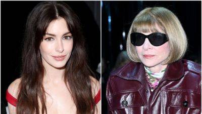 Anne Hathaway Had a Devil Wears Prada Moment With Anna Wintour in a Red Leather Corset Dress - www.glamour.com