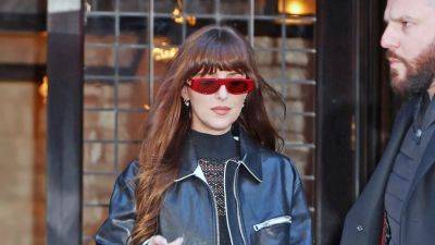 Dakota Johnson Is Giving Sexy Cyborg in a Sheer Knit Dress and Red Statement Shades - www.glamour.com - Brazil
