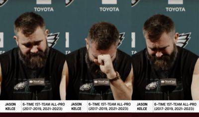 Jason Kelce Can't Stop Crying -- Even Travis Tears Up -- During NFL Retirement Announcement! Watch! - perezhilton.com