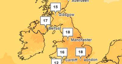Met Office weather map shows exactly when parts of UK will be hit by 20C weather - www.manchestereveningnews.co.uk - Britain - city Norwich - city Cambridge - city Ipswich