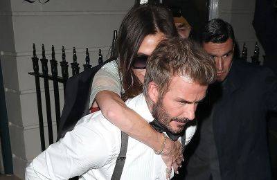 David Beckham Gives Victoria a Piggyback Ride Out of Her Birthday Party to Avoid Using Crutches (Photos) - www.justjared.com - London