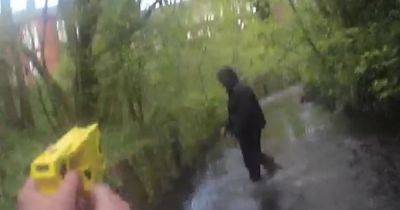 "If you move, I'm going to taser you!" Dramatic bodycam footage of police chase through woods before man arrested 'knee deep in river' - www.manchestereveningnews.co.uk - Manchester
