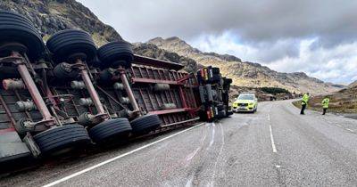 HGV horror as lorry overturns on Scots road in high winds and weather warnings - www.dailyrecord.co.uk - Scotland - Beyond