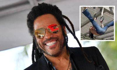 Lenny Kravitz does impressive ring pull-ups in low-rise jeans - us.hola.com