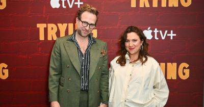 Rafe Spall kisses girlfriend and co-star as she proudly cradles pregnancy bump - www.ok.co.uk
