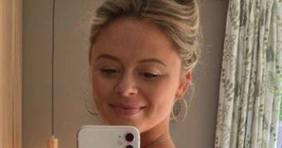 Pregnant Emily Atack cradles baby bump in plunging red swimsuit on countryside retreat - www.ok.co.uk
