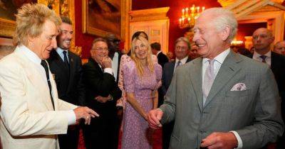 King Charles gives David Beckham a job as pair seen in hysterics by Rod Stewart's 'fingers' gag - www.ok.co.uk - London