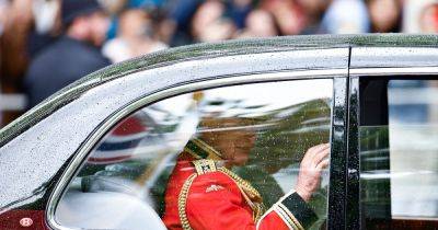 King Charles seen riding in carriage as he arrives at Trooping the Colour - www.ok.co.uk - London