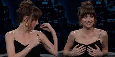 Dakota Johnson Suffers Wardrobe Malfunction During 'Jimmy Kimmel Live!,' Holds Up Her Dress While Talking 'D-ck Pics' - www.justjared.com - Hollywood